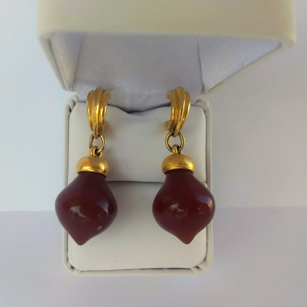 Gold-Tone Faux Sandstone Teardrop Stone Hoop